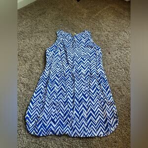 Pineapples Blue and White Chevron Dress with keyhole front Medium Women